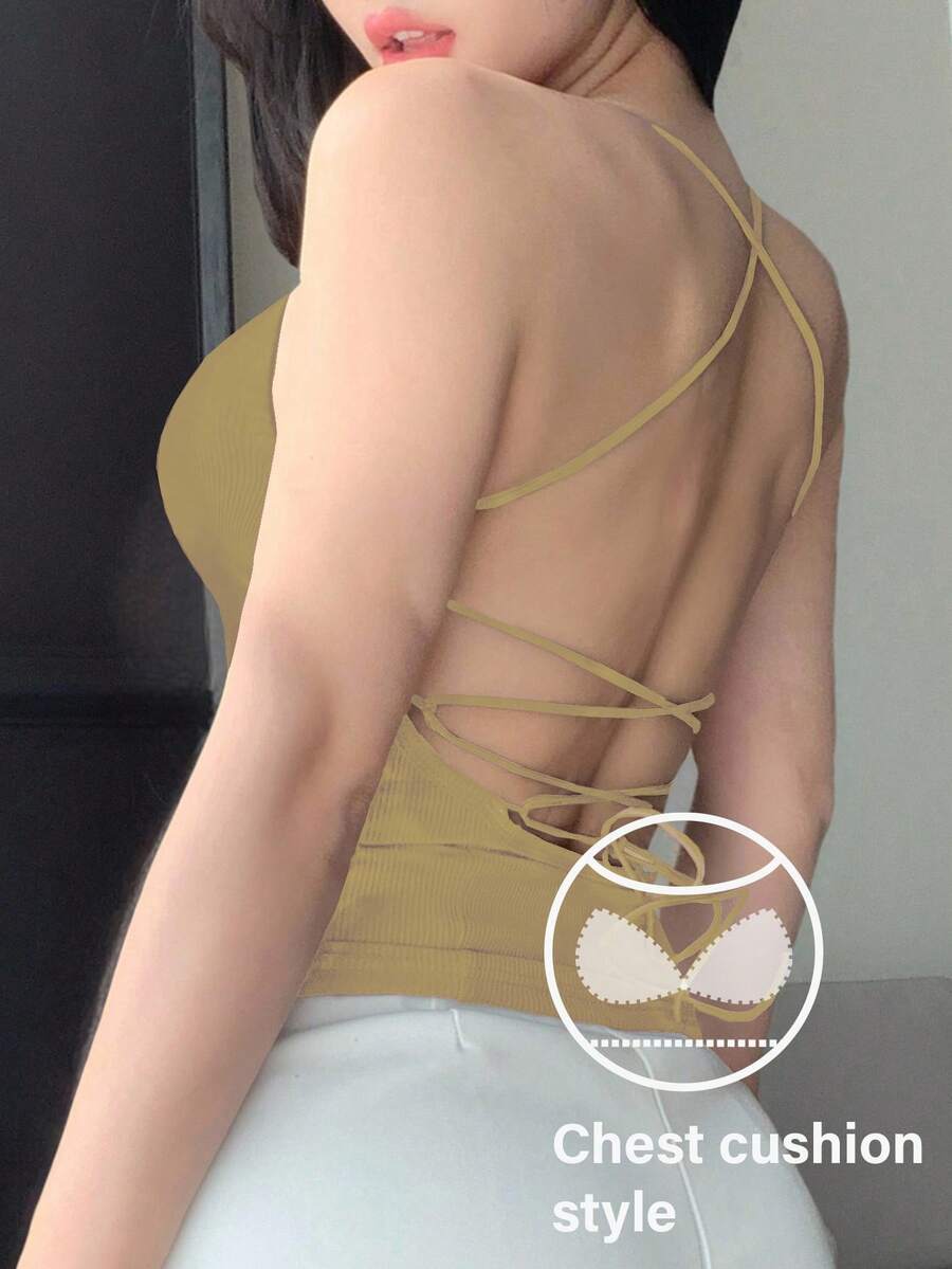 DAZY 简约吊带背心 - 橄欖綠 - 查看 1