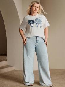 Anewsta Women Summer Elegant Niche Design Sequins Embroidered White Short Sleeve T-Shirt, Slim Fit - Blue - View 4