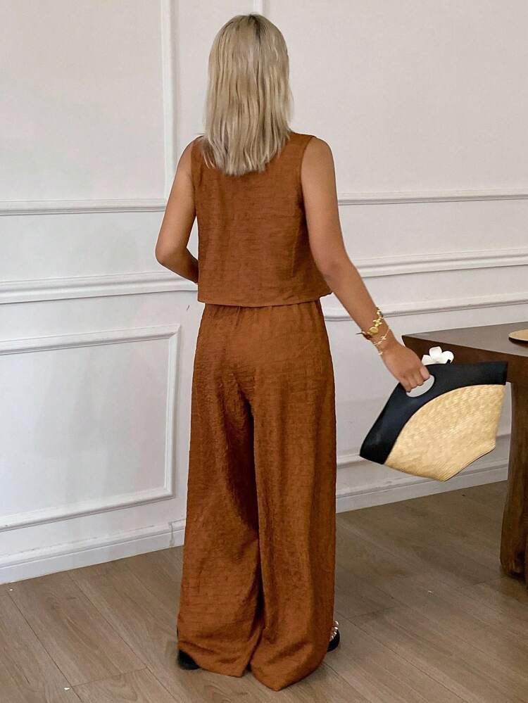 Women's Summer New Pleated Textured Tie Front 2 Pieces Casual Vacation Set Boho