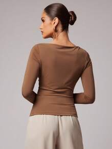 Silquee Women's Solid Color Boat Neck Dolman Sleeve Gathered Casual T-Shirt,Business Casual Top,Long Sleeve Top,Old Money Style Women,Fall Women Clothes,Back To School Clothes,Going Out Women,Going Out Outfits,Date Night Outfits Women