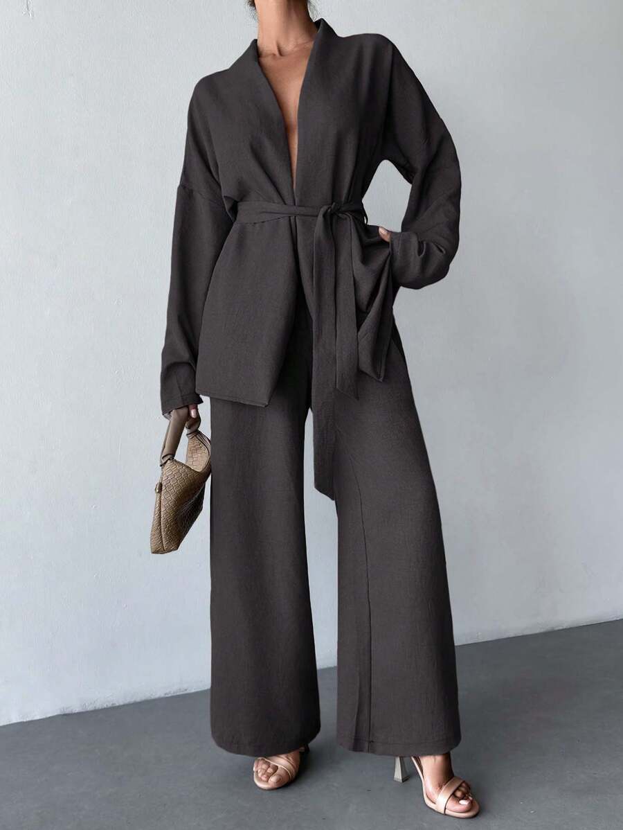 EURMUSE Two Pieces With Belt Details, Cozy Sets, Easy To Wear At Home And Outdoor