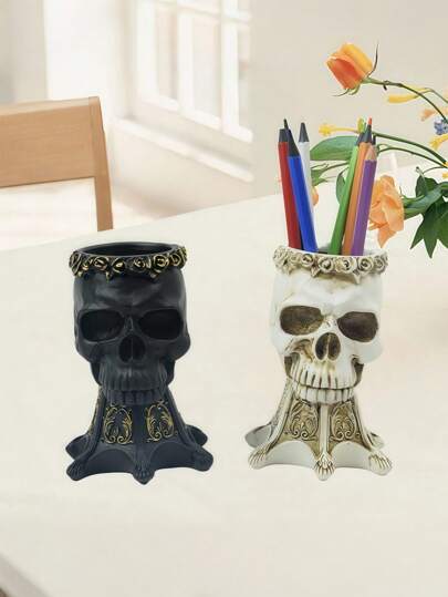 Goth 1 pièce Statue décorative de squelette en os - Vase à fleurs en résine pour plantes, porte-crayon, décoration de bureau gothique, cadeau artisanal unique pour hommes/femmes, plante succulente, arrangement floral, étagère, dark academia, décoration de chambre esthétique (noir et blanc)