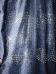 ROMWE MEN Prep Men's V-Neck Numeric Pattern Rhinestone Short Sleeve Casual Denim Shirt - Blue - View 2