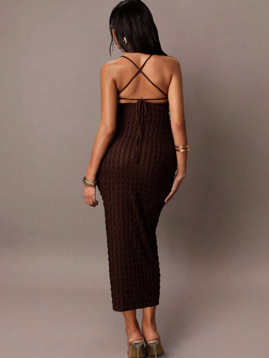 MaterniChic Textured Backless Cami Maternity Dress - Brown - View 1