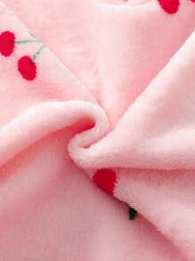 SHEIN Playful Pals Baby Girl Cute Flannel Cherry Print Jumpsuit, Autumn/Winter Cherry Baby Outfit Fall - Pink - View 7