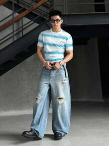 ESTAVOR 男士休闲针织条纹T恤，适合夏季 - 彩色 - 查看 5