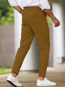 Manfinity Homme Men's Casual Solid Color Tapered Pants, Commute Friendly