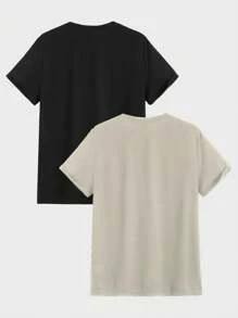 EURMUSE 2件男士字母印花圆领纯色休闲T恤 - 彩色 - 查看 2