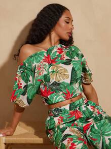 Vixey 100% 纯棉热带花卉印花上衣，度假，热带印花，女士热带上衣 - 彩色 - 查看 2