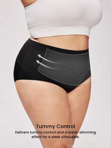 LUVLETTE Plus High-Waist Basic Briefs Waist Tummy Control Shapewear Airy Black Panty Underwear Women - Black - View 4