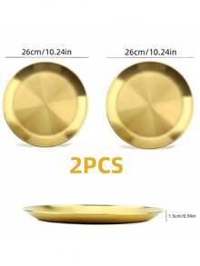1/2pcs Stainless Steel Gold Dessert Coffee Tray, Western Food Plate, Pizza Plate, Dining Plate - Suitable For Food, Coffee, Breakfast, Tea. Gold Food Tray & Decorative Tray For Birthday, Pride Month Party, Thanksgiving, Halloween, Easter, Christmas Party Supplies (Gold) - Gold - View 12