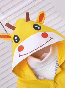 Baby Girl Cute Animal Print Reversible Solid Striped Pocket Jacket Fall Winter - Yellow - View 4