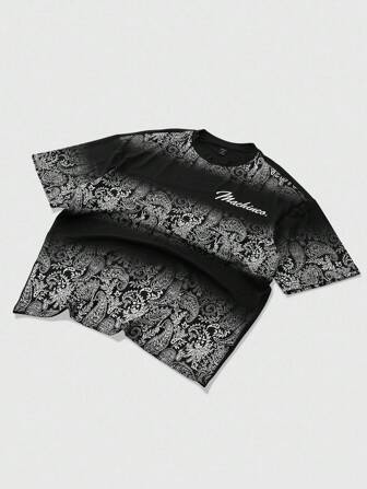 Street Life Camiseta de manga corta con efecto degradado de flor de anacardo, estilo callejero masculino, casual para primavera/verano