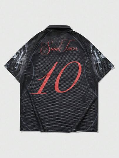 Goth Men's Street Style Vintage Figure Print American Graphic Short Sleeve Polo Shirt