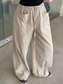 Livesso Pantalones anchos informales y sueltos con bolsillos grandes para mujer de talla grande