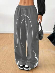 Coolane 女童返校运动休闲梭织带黑色阔腿运动慢跑裤 - 灰色 - 查看 4