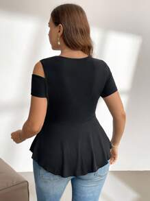 Firerie Talla grande Camiseta de cuello asimétrico girante delantero - Negro - Ver 2