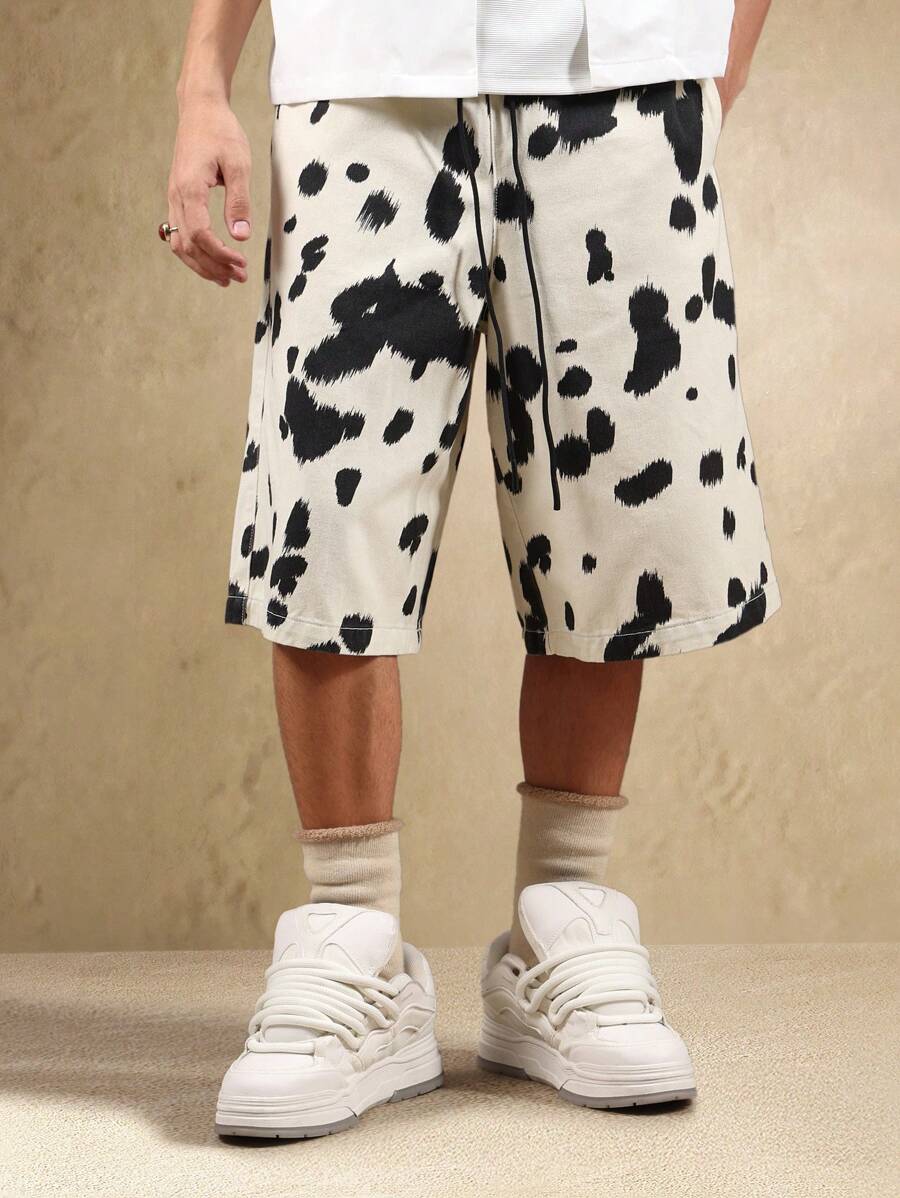 SUMWON Dalmatian Print Loose Fit Cotton Summer Shorts Casual Street Style Wide Leg Jorts With Drawstring Waist Fashion Bottoms - Multicolor - View 1