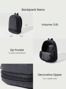 GLOWMODE 0.6L Matte Zipper Everywhere Zip Pocket Backpack Nano With Mental Clip Daily Casual Wear