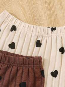 青少年女孩纯色短袖心形图案T恤+心形短裤休闲两件套服装，夏季 - 彩色 - 查看 8