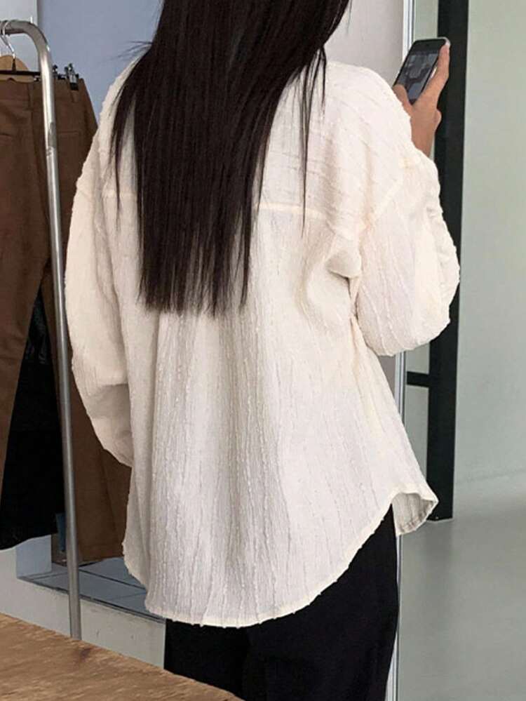 Women's Solid Color Front Button Long Sleeve Casual Blouse, Summer