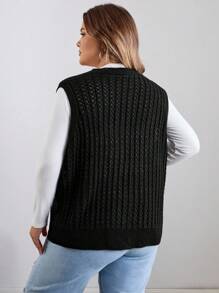 SHEIN CURVE+ Plus Size Women's Bow Decor Single-Breasted Knitted Vest