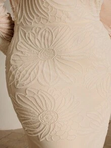 Anewsta Đầm dự tiệc tay dài đính hạt lưới sequin cỡ lớn cho nữ - Màu be - Xem 1