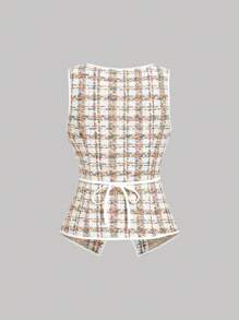 SHEIN MOD 女士单件千鸟格单排扣复古针织上衣 - 彩色 - 查看 2