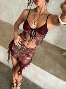 Aloruh Váy ngắn lưới xếp nếp in họa tiết bướm dự tiệc quyến rũ cho nữ, kỳ nghỉ & mùa hè - Nhiều màu - Xem 6