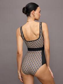 Activina Bikini de tankini con cuello cuadrado y estampado geométrico para mujer