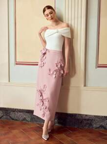 ZEYLAH Women's Elegant Commuting 3D Flower Skirt Fall Cloth For Women - Pink - View 6