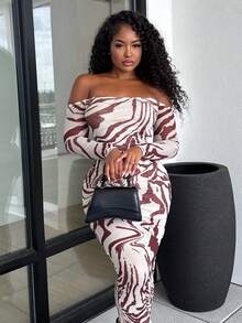 Alexandranx Zebrarandig Knytning Ryggfri Axelfri Bodycon Klänning - Brun - Visa 5