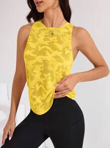 Easithlete Canotta sportiva casual da donna con stampa mimetica e schiena traforata, adatta per il fitness