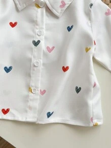 SHEIN Chemise à manches longues décontractée et polyvalente pour bébé fille avec imprimé cœur