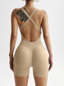 Slayoga Salopetă pentru sport de vară, fără mâneci, fără spate, cu bretele cu scrisori