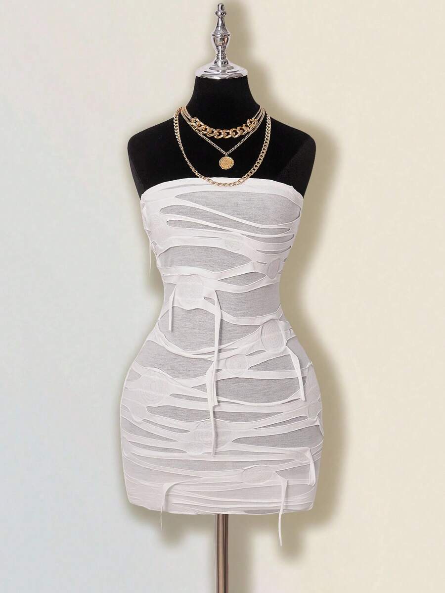 SHEIN ICON Đầm ôm body mini crop top gợi cảm phong cách Y2K - trắng - Xem 1