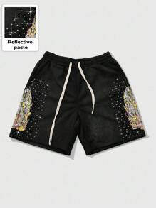 ROMWE MEN Street Life Men's Street Style Distressed Flame Graphic Print Shorts - Black - View 7