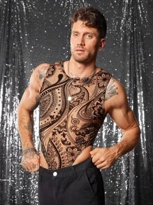 FeverCity Men's Tight Flocked Sleeveless Vest Bodysuit