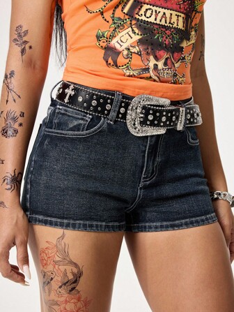 Grunge Punk 1pc Rivet Decor Vintage Fashion Personalized Belt For Women, High-End Casual Versatile Waist Cincher Belt For Jeans