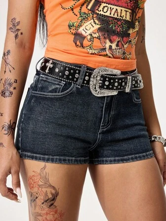 Grunge Punk 1 pieza Cinturón vintage de mujer decorado con remaches, de moda personalizada, cinturón versátil casual de alta gama para cinchar la cintura con vaqueros