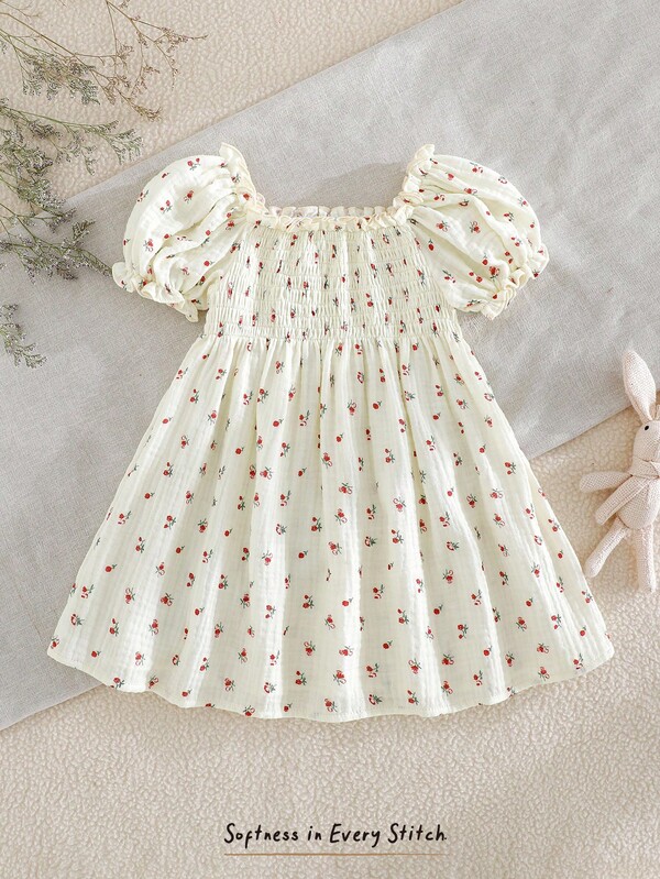 Cozy Pixies Rochie de vară casual cu imprimeu floral și ditsy pentru bebeluși