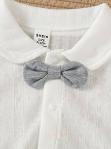 Souflis Souflis Newborn Baby Boy's Gentleman Style Bodysuit, Summer Outfit With Collar Bow Tie, Stylish For 100 Days Celebration, Neutral Baby Clothes Unisex Newborn Boy Clothes Baby Boy Outfit Baby Boy Jumpsuit Toddler And Newborn Matching Outfit 0-18M