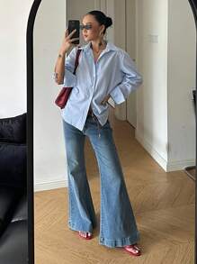DAZY Camisa de mujer de manga larga a rayas, de moda y apropiada para el verano