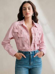 Anewsta Camicetta elegante e casual da donna con maniche lunghe, a righe blu e quadri, stile primavera/estate