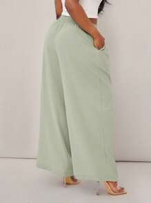 SHEIN SXY Plus Size Women High Waist Loose Wide Leg Drawstring Pants, Suitable For Everyday Wear, Festivals, Date Nights, Birthdays, Bachelorette Parties, Weddings, Elegant, Casual, Shopping, Streetwear, Going Out, Easy To Match & Flattering, Accentuate Your Body Olive Green Sage Green