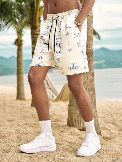 The White Lotus Men's Street Life Printed Woven Casual Shorts, Suitable For Spring/Summer