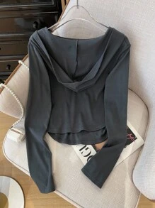 SHEIN Blusa básica casual de mujer con capucha, manga larga y recogido, para otoño