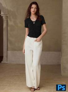 MOTF PREMIUM GATHERED RING DETAIL T-SHIRT - Black - View 7