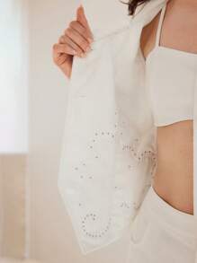 MOTF PREMIUM 仿珍珠3D蕾丝花朵装饰优雅浪漫女士背心夹克 - 白色 - 查看 8