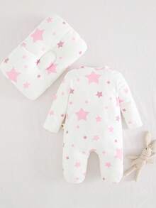 Cozy Pixies 2 pezzi Pigiama a piè di gatto neonato/bambino piccolo con stampa a stelle, manica lunga, collo tondo, in maglia morbida, con cuscino, casual e versatile, adatto per primavera, autunno, inverno, regalo per neonato, festa, uso quotidiano